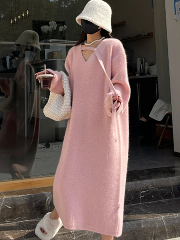 Women's Sweaters Oversized Sweater Pullover Long Sleeve Dresses Korean Fashion Sweater Women Elegant Long Dress Top Autumn Sweater Dress 231023