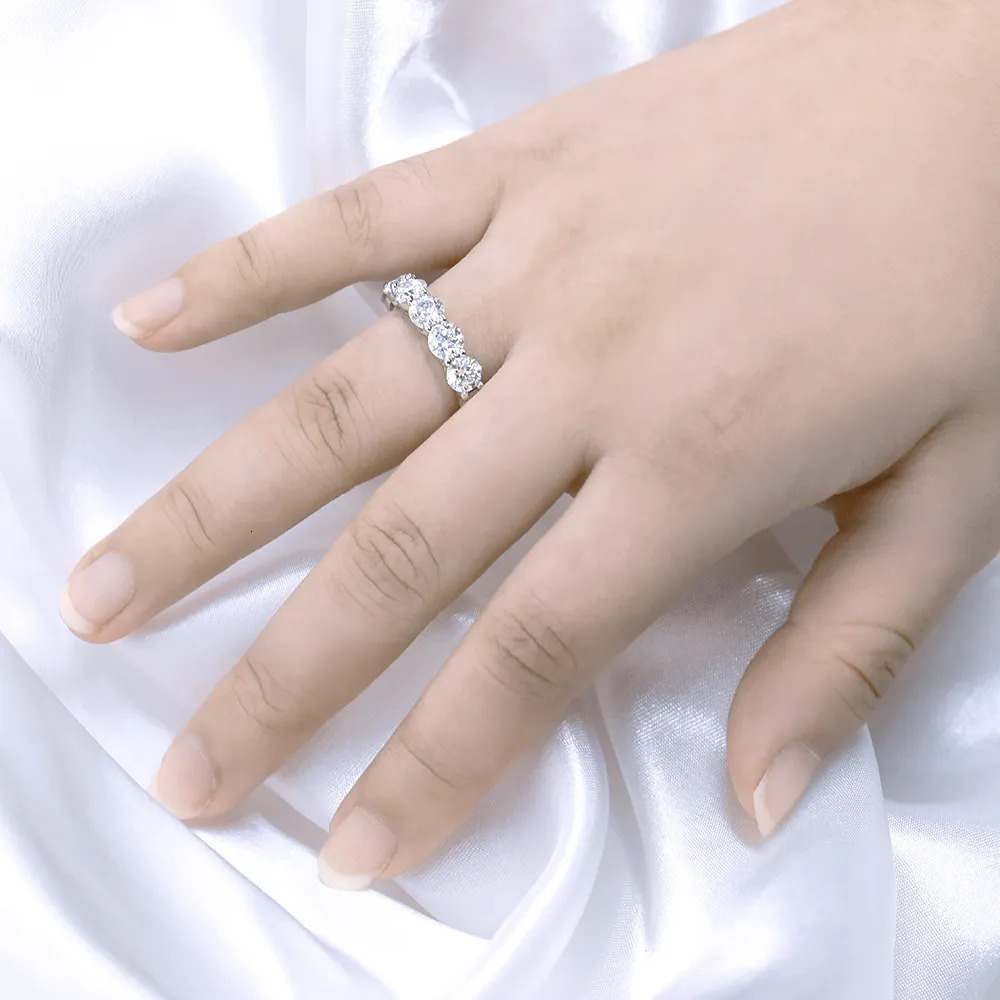 Wedding Rings Smyoue 7ct 5mm Full Ring for Women Men Sparkling Round Cut Full Enternity Diamond Band Wedding S925 Sterling Silver 231021