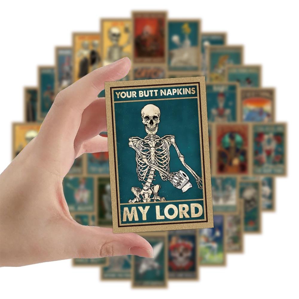 52Pcs Skeleton Tarot Cards Stickers Skull Tarot Graffiti Stickers for DIY Luggage Laptop Skateboard Motorcycle Bicycle Stickers