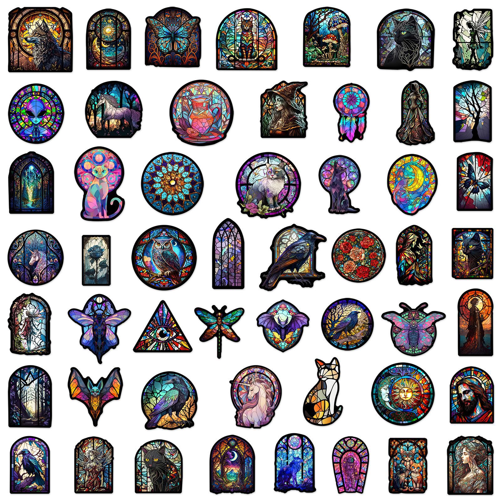 50pcs Vintage Gothic Stained Glass Stickers Church Art Glass Graffiti Stickers for DIY Luggage Laptop Motorcycle Bicycle Stickers