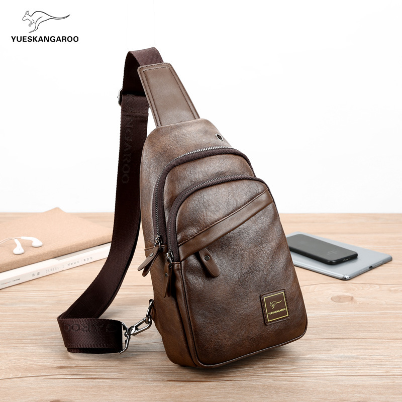 Factory leather men shoulder bags 2 colors simple waterproof Joker mens backpack outdoor sports casual leather chest bag three-layer fashion handbag 076#