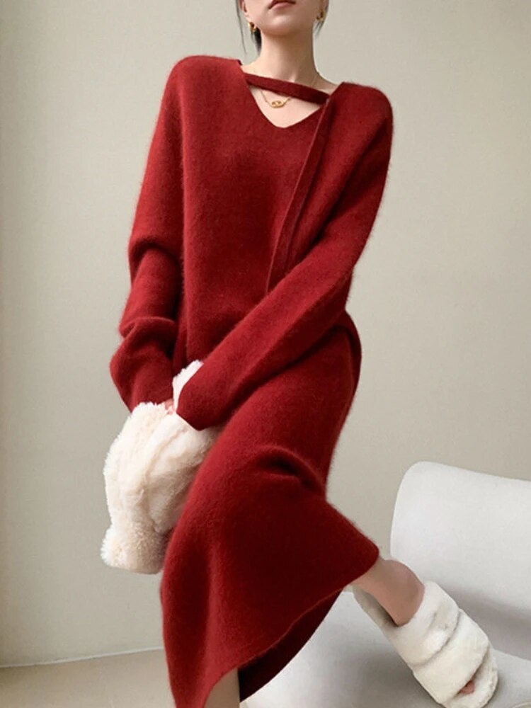 Women's Sweaters Oversized Sweater Pullover Long Sleeve Dresses Korean Fashion Sweater Women Elegant Long Dress Top Autumn Sweater Dress 231023