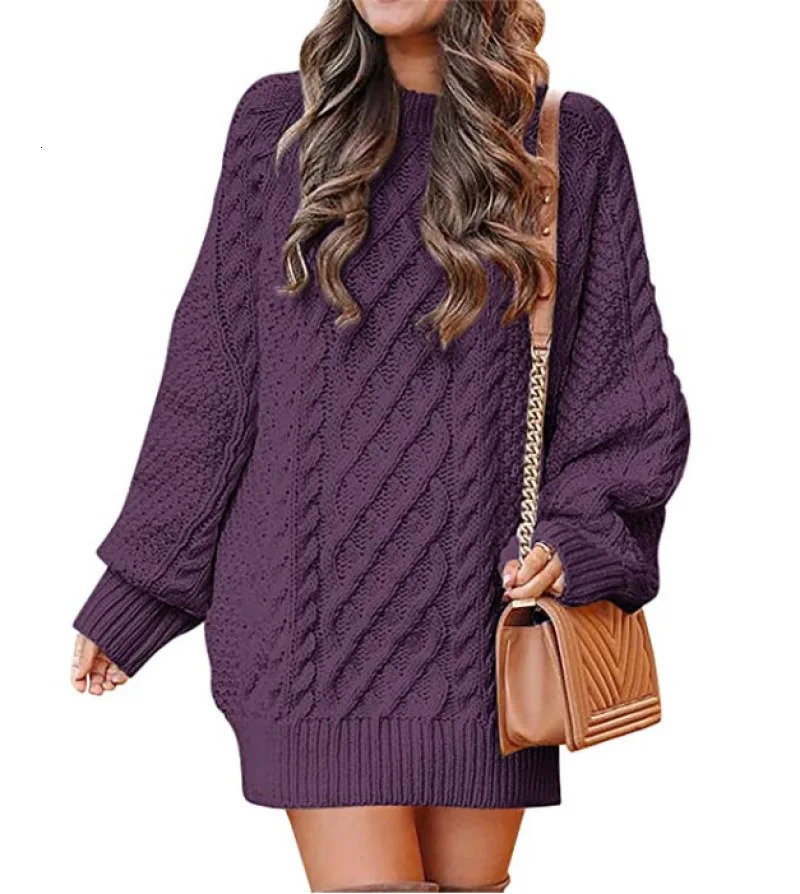 Women's Sweaters 13 Colors Women Crewneck Long Sleeve Oversized Tops Cable Knit Chunky Pullove Thick Autumn and Winter Sweater Dresses 231023
