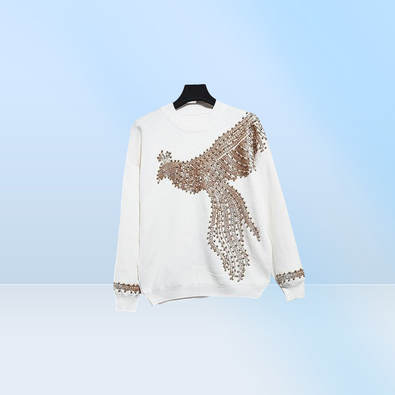 Women039s Two Piece Pants New Fashion 2 pieces Black Grey Toppants Sequin Suit Beads Women Jumpsuit Knitting Autumn Winter Cau