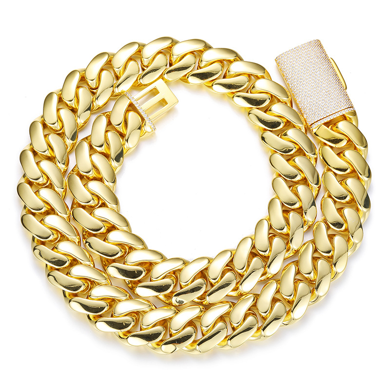 12mm-20mm Hip Hop Heavy Large Miami Cuban Link Chain Mens Necklace Real Gold Plated topBling 5A Zircon Clasp Men Jewelry