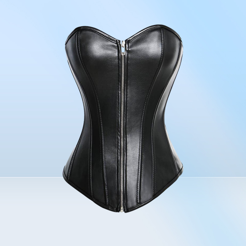 PVC Faux Leather Overbust Corset Bustier S6XL Plus Size Women Front Zipper Corset Push up Bra Red Black LC5223