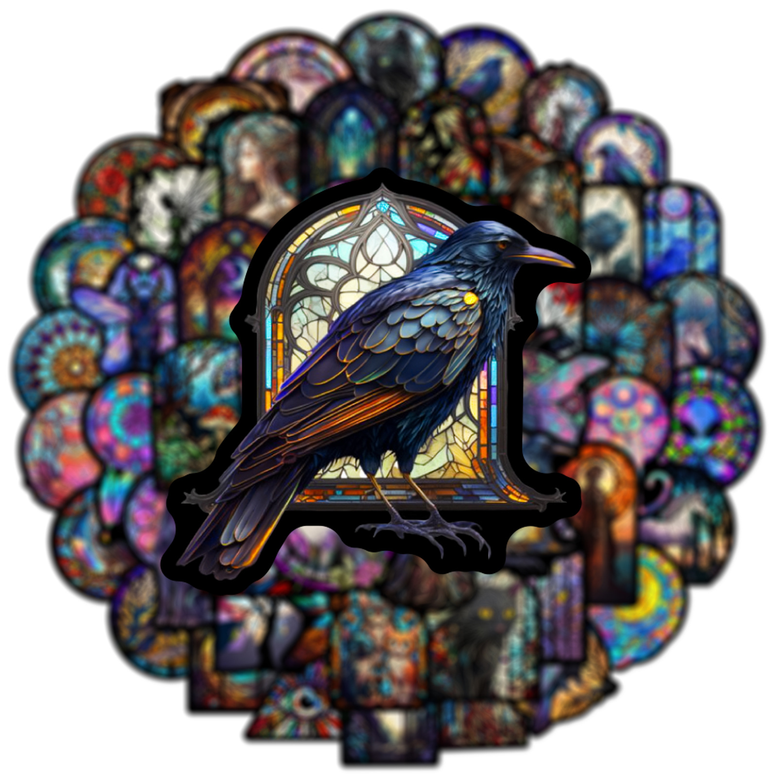 50pcs Vintage Gothic Stained Glass Stickers Church Art Glass Graffiti Stickers for DIY Luggage Laptop Motorcycle Bicycle Stickers