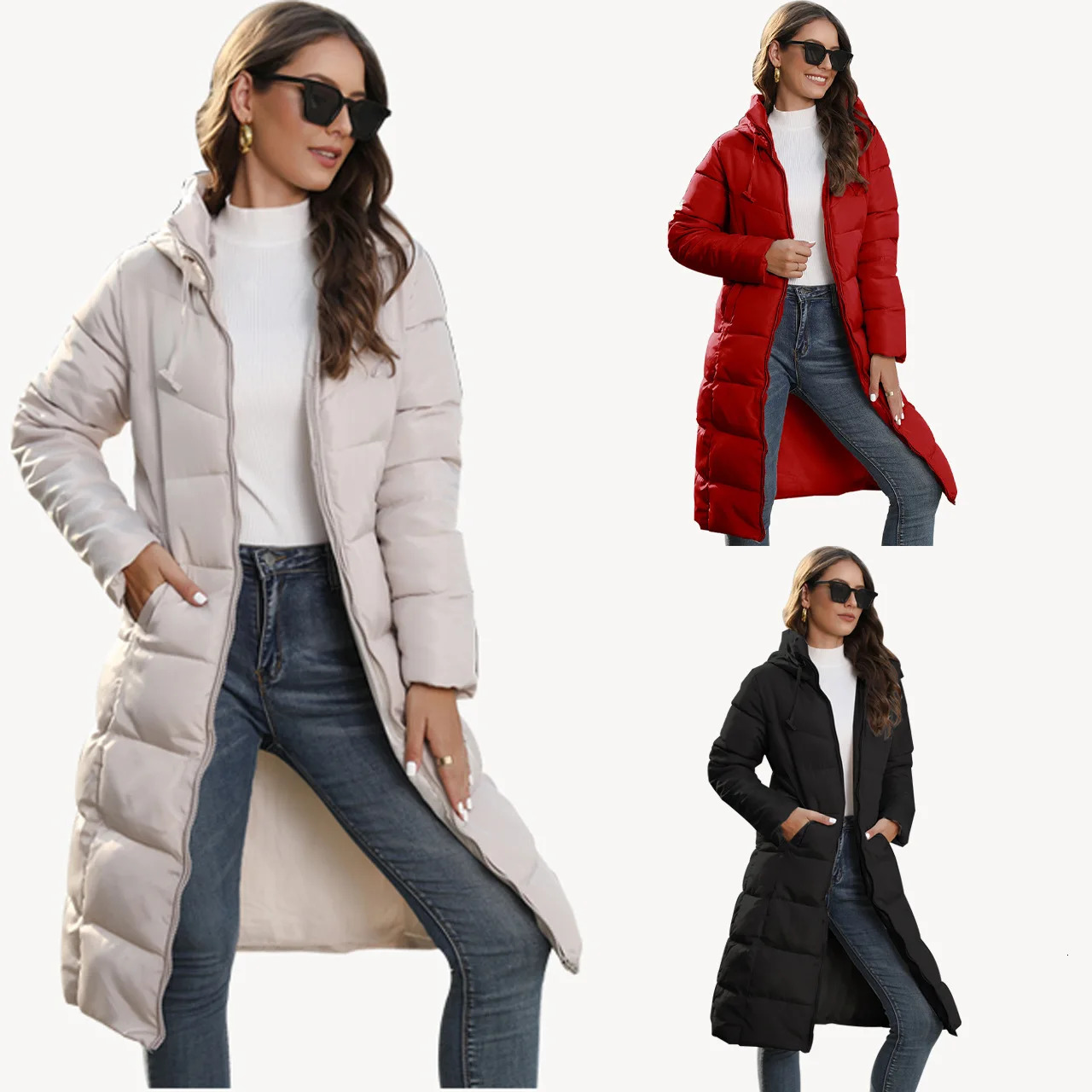Women's Down Parkas Autumn Winter Cotton Thicken Padded Jacket Coat Medium Long Slim Warm Hooded Loose Outwear 231023Z