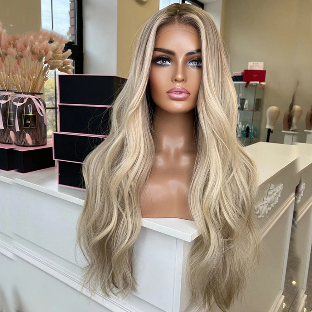 Brazilian Human Hair Lace Frontal Wig Ash Brown Ombre Blonde Body Wave Wig Ready To Wear 13x4 Wear and Go Glueless Wig for Women