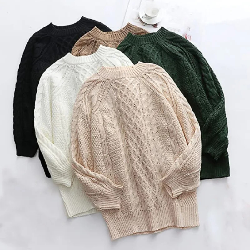 Women's Sweaters 13 Colors Women Crewneck Long Sleeve Oversized Tops Cable Knit Chunky Pullove Thick Autumn and Winter Sweater Dresses 231023