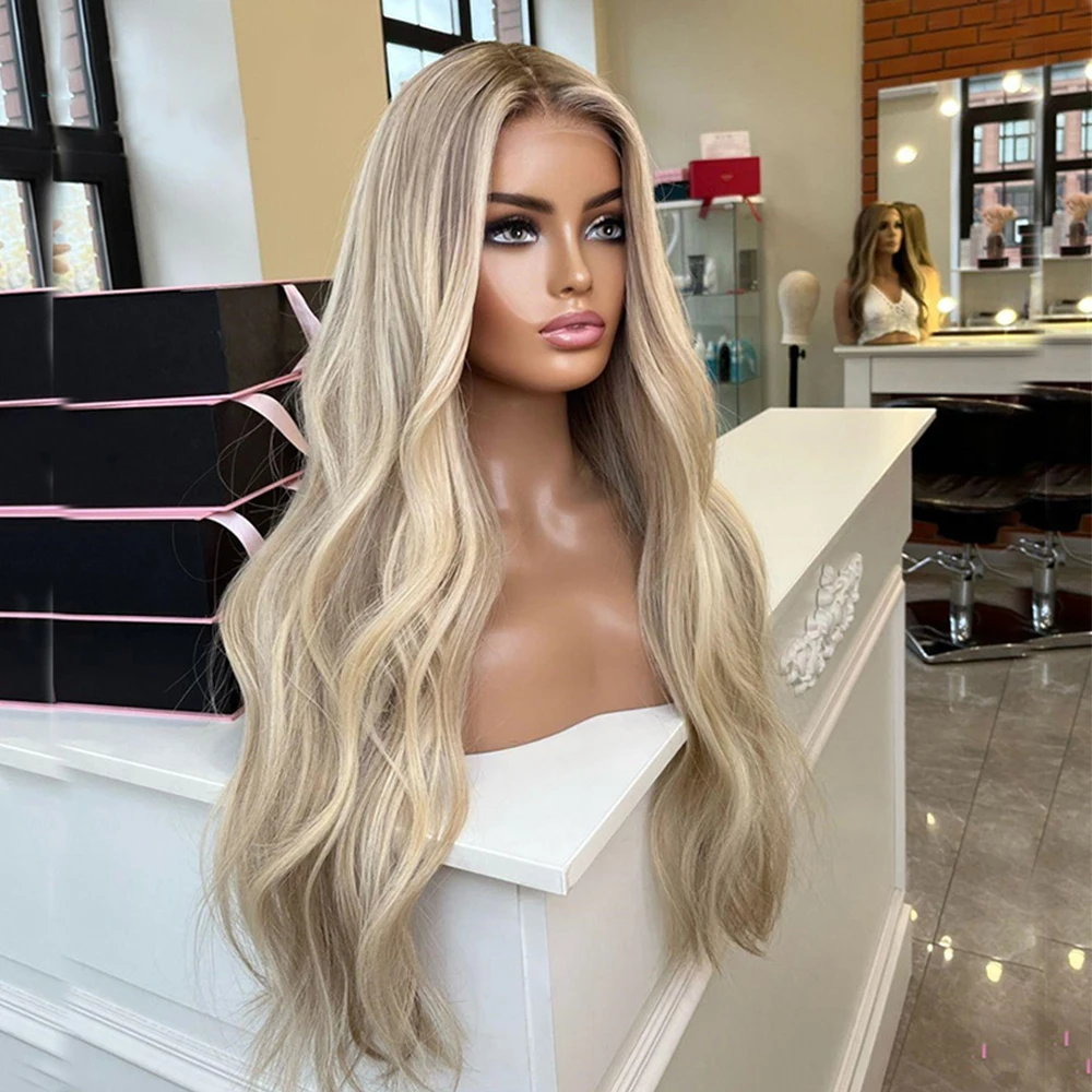 Brazilian Human Hair Lace Frontal Wig Ash Brown Ombre Blonde Body Wave Wig Ready To Wear 13x4 Wear and Go Glueless Wig for Women