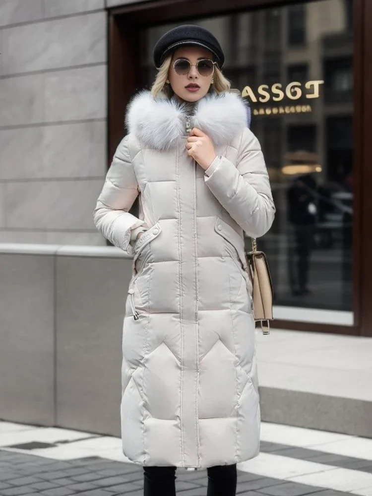 Women's Down Parkas 2023 Winter in Coat Jacket Cotton Midlength Fashion Slim Over Knee Fur Collar Thick Woman Clothing 231023Z