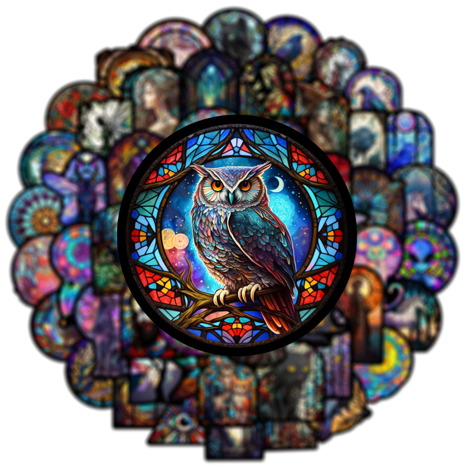 50pcs Vintage Gothic Stained Glass Stickers Church Art Glass Graffiti Stickers for DIY Luggage Laptop Motorcycle Bicycle Stickers