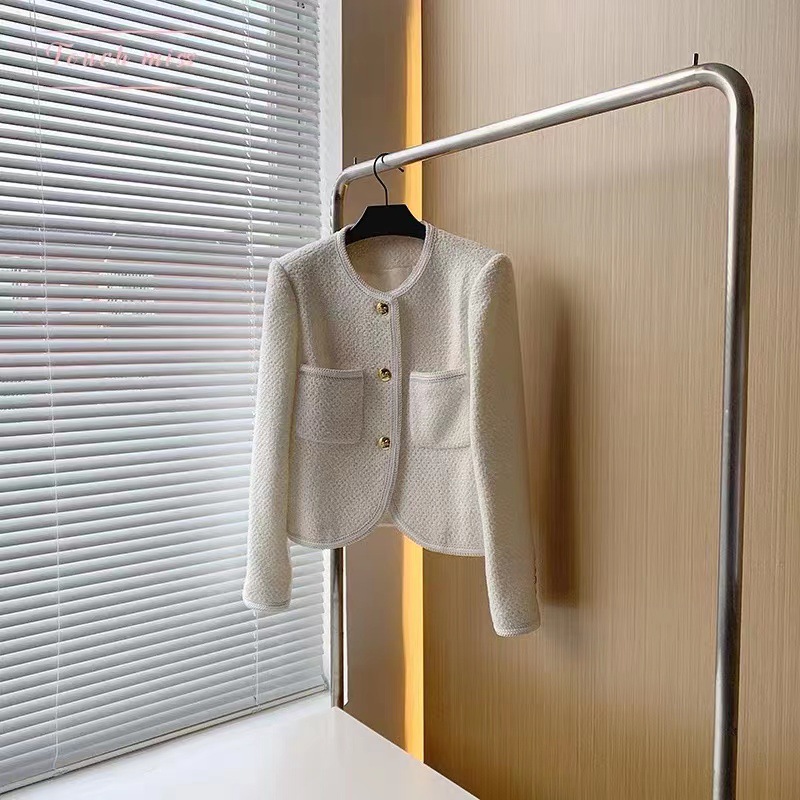 2025 autumn and winter new retro tweed short jacket tops for women hong