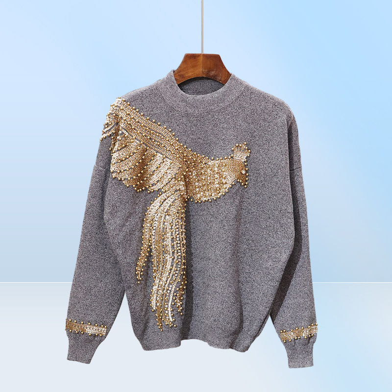 Women039s Two Piece Pants New Fashion 2 pieces Black Grey Toppants Sequin Suit Beads Women Jumpsuit Knitting Autumn Winter Cau2098862