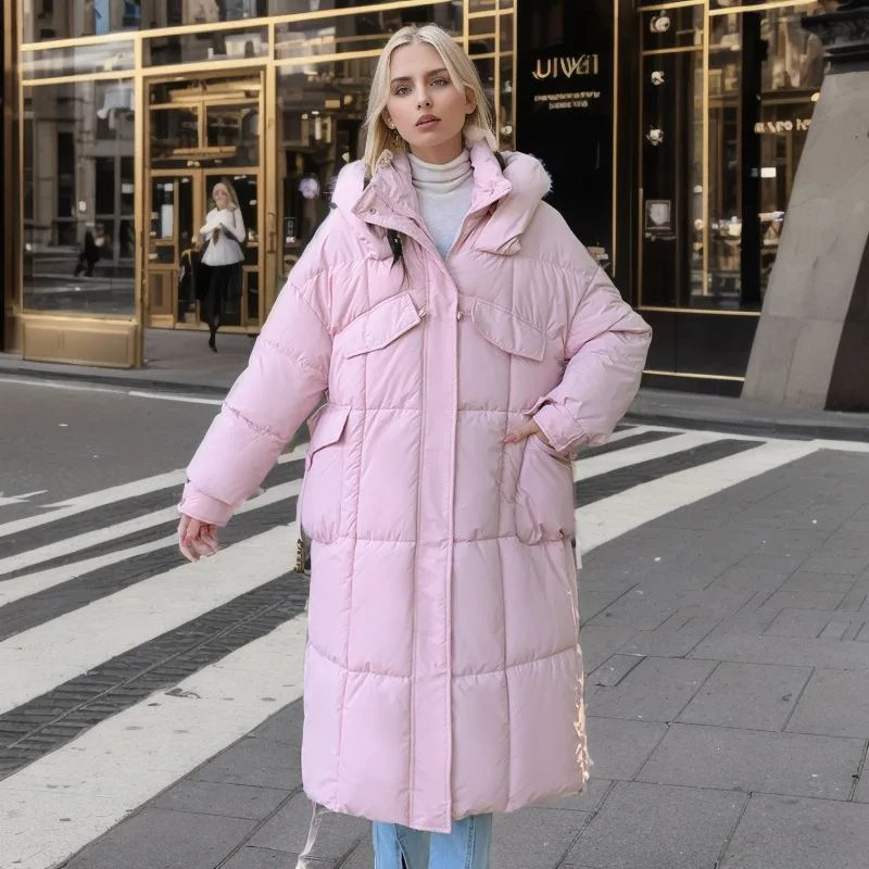 Women's Down Parkas 2023 Winter Cotton Long Hooded Coat Women Zipper Loose Below Knees Warm Thickening Jackets Black White Puffer 231023Z