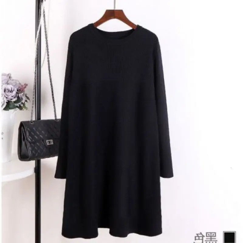 Women's Sweaters Autumn/Winter Oversized Round Neck Bottom Long Sleeved Solid Color Dress Women's Belly Covering and Slimming Knit Shirt 231