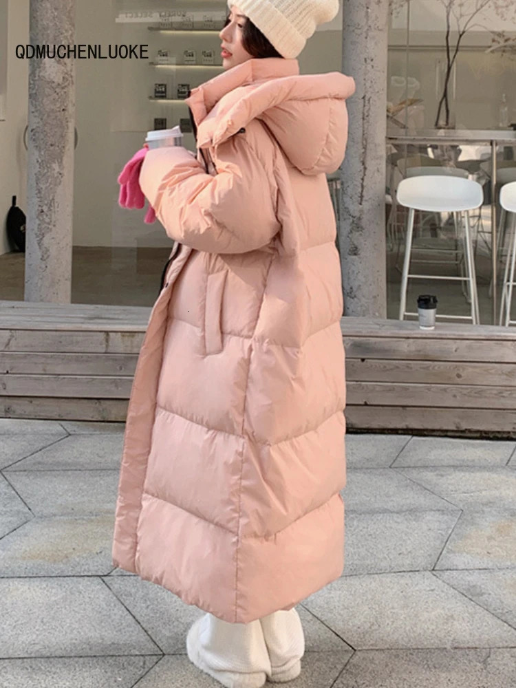 Women's Down Parkas Winter Jacket for Woman Clothing 2023 in Korean Fashion Loose Long Sleeved Top Coats Length Hooded Solid Color 231023