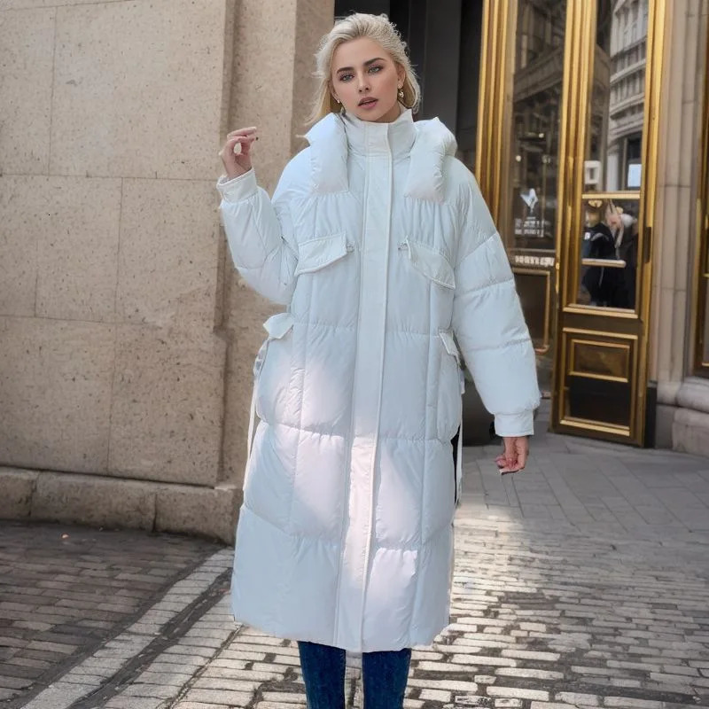 Women's Down Parkas 2023 Winter Cotton Long Hooded Coat Women Zipper Loose Below Knees Warm Thickening Jackets Black White Puffer 231023Z