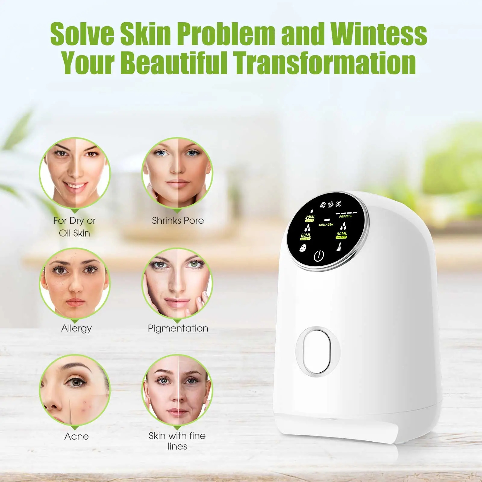 Face Massager Beauty Mask Maker Machine Automatic DIY Fruit Vegetable Skincare Acne Treatment Hydration Anti Aging with 32pcs Collagen 231021