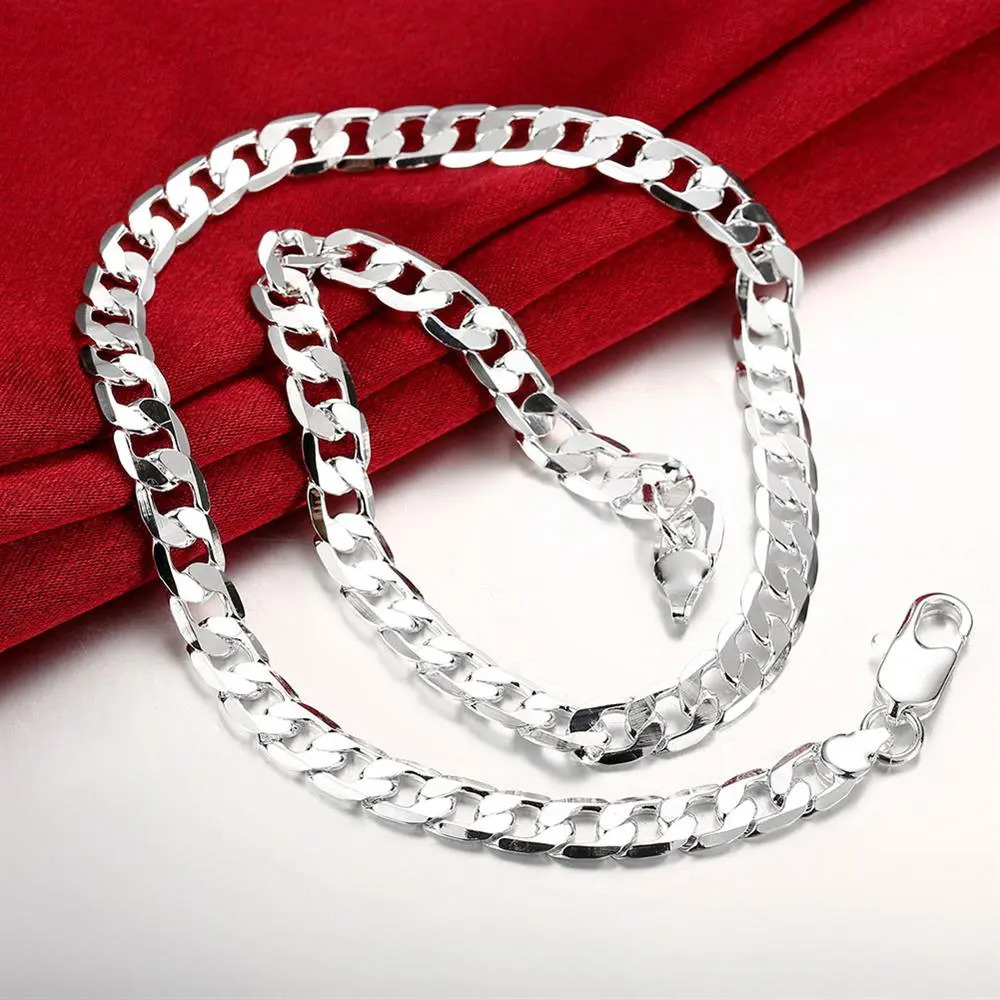 Chokers Special offer 18K gold Necklaces 925 Stamp Silver color Classic 8MM sideways chain for Men woman fine Jewelrys Wedding party 231021