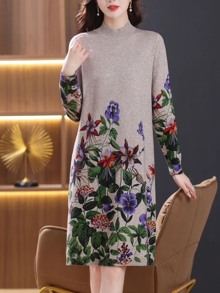 Women's Sweaters Floral Print Long Sweaters Dress Spring Women Clothing Long Sleeve Femme Pullover Elasticity Loose Pulls Knit Sweater For Women 