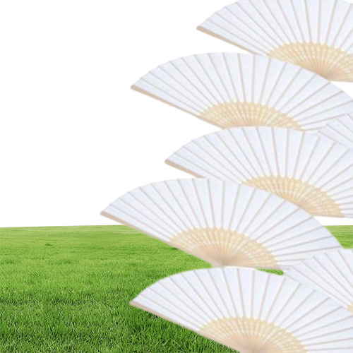 12 Pack Hand Held Fans Party Favor White Paper fan Bamboo Folding Fans Handheld Folded for Church Wedding Gift4469106