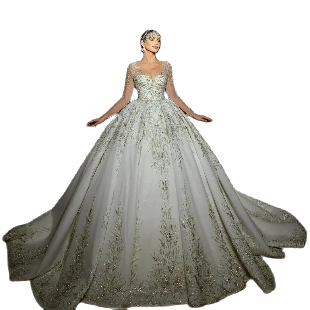 Elegant O Neck Wedding Dresses Ball Gown Luxurious Rhinestones Crystal Beading Dresses vestidos de novia Custom Made