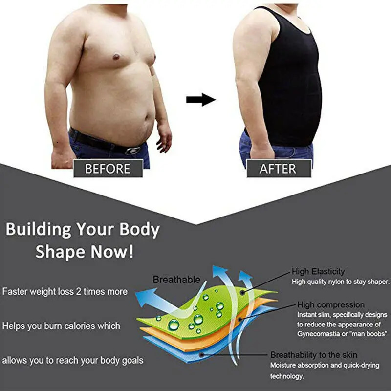 Waist Tummy Shaper Men Slimming Body Shaper Posture Corrector Tummy Control Shapewear Fat Burning Chest Corset Vest Modeling Compression T-Shirts 2310