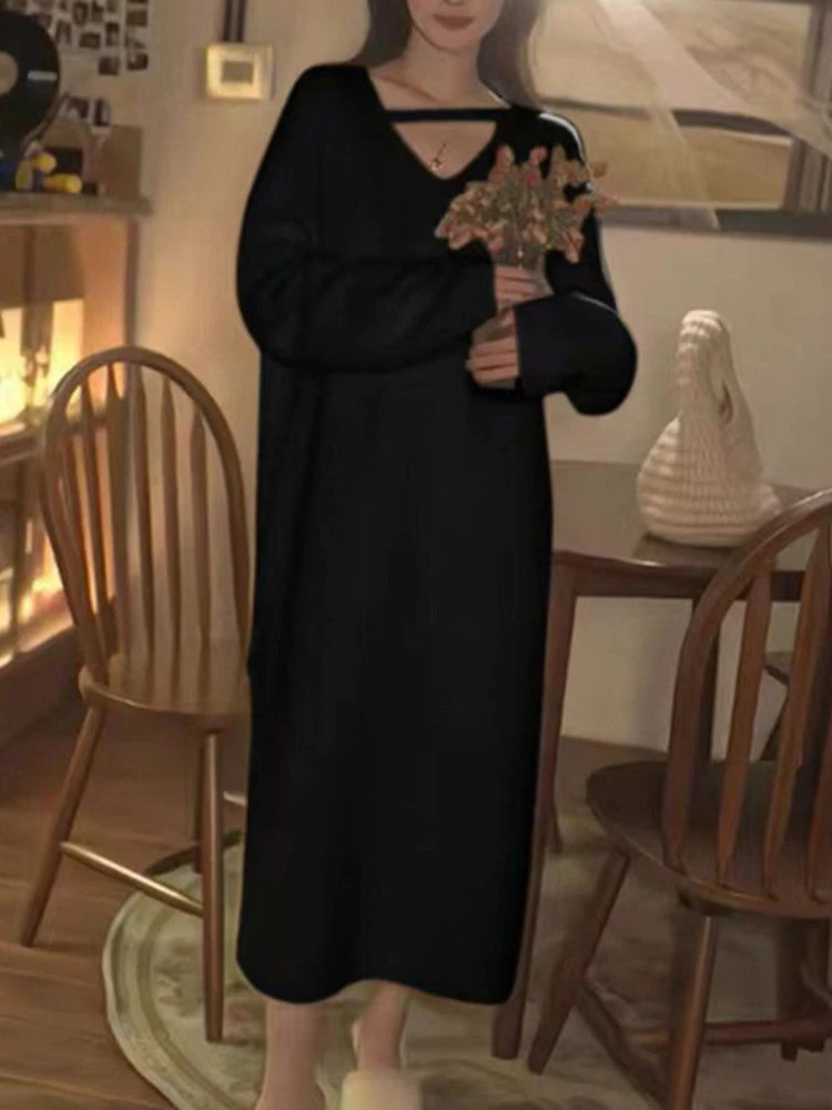 Women's Sweaters Oversized Sweater Pullover Long Sleeve Dresses Korean Fashion Sweater Women Elegant Long Dress Top Autumn Sweater Dress 231023