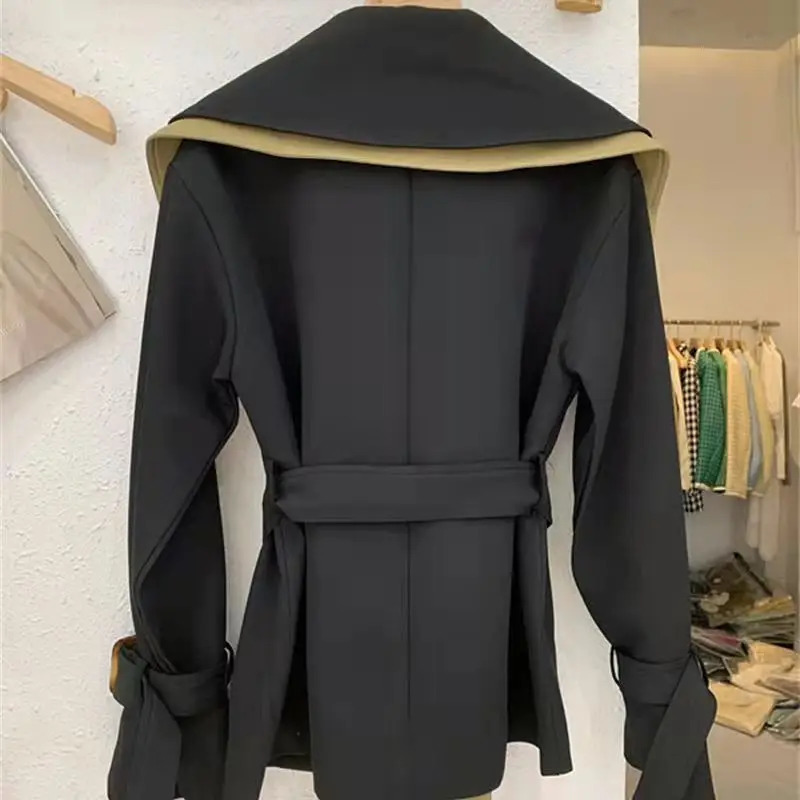 Womens Trench Coats Fdfklak Autumn Korean Splicing Coat Waist Windbreaker Women Loose Thin Double Neck Jacket Manteau Femme Hiver 231023