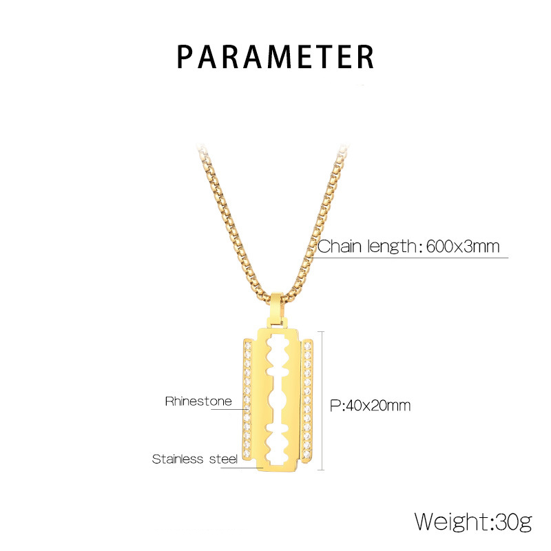 Vintage Blade Pendant Necklace with Chain 18k Gold Plated Stainless Steel Cool Men Jewelry