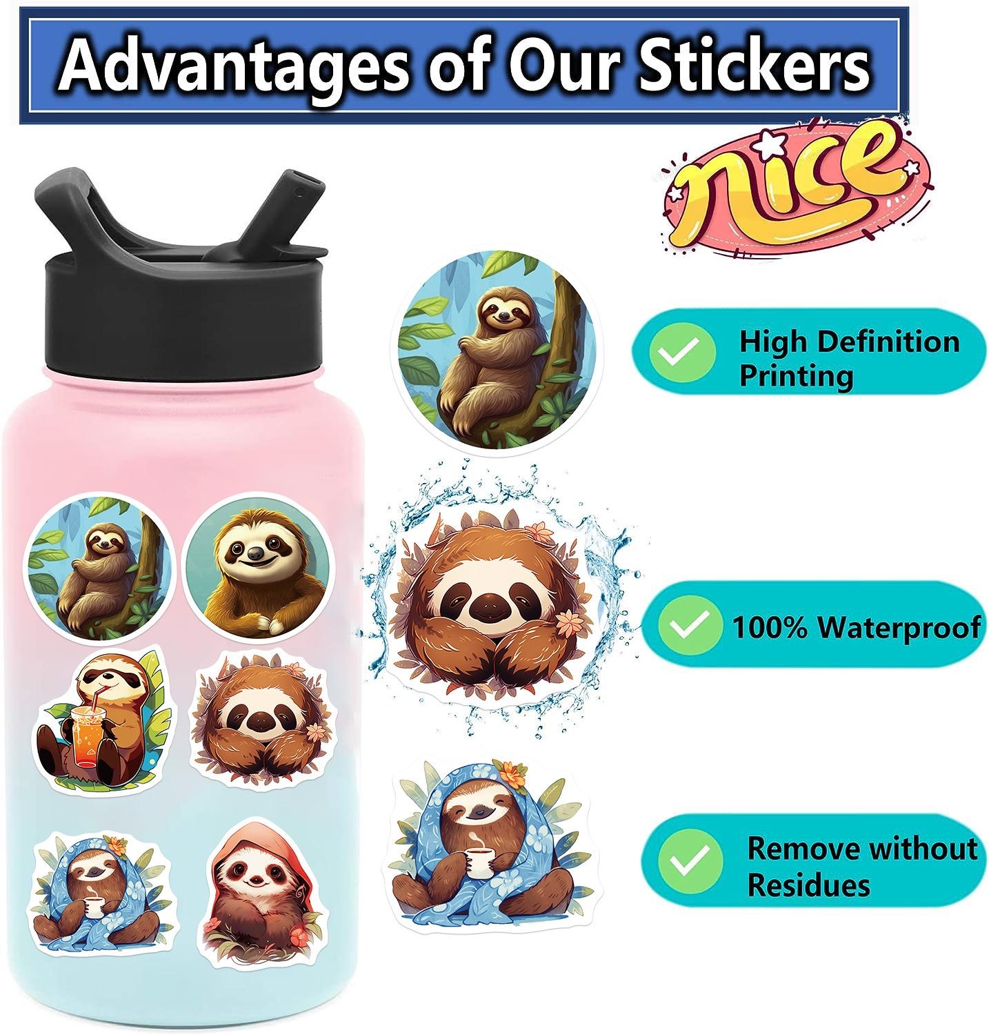 50Pcs Cartoon Sloth Stickers Cute Animal Sloth Graffiti Stickers for DIY Luggage Laptop Skateboard Motorcycle Bicycle Stickers