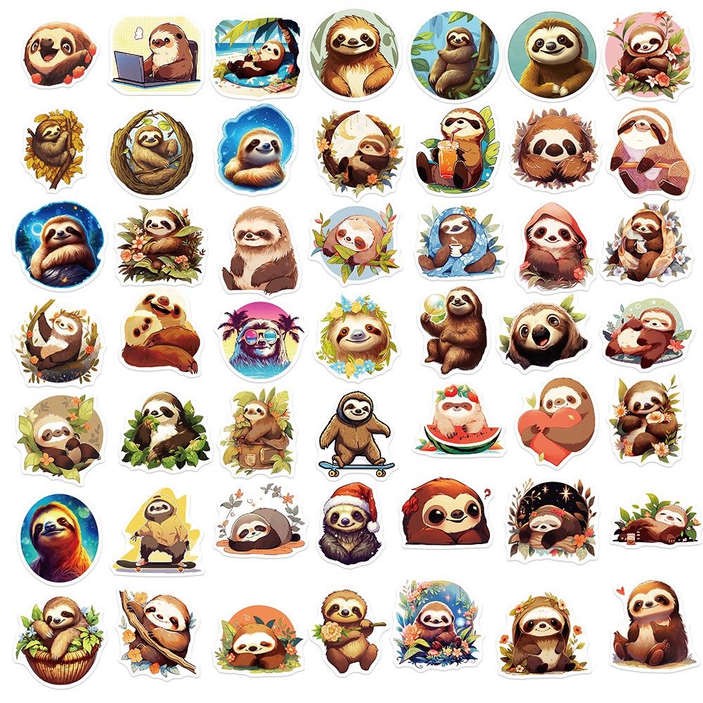 50Pcs Cartoon Sloth Stickers Cute Animal Sloth Graffiti Stickers for DIY Luggage Laptop Skateboard Motorcycle Bicycle Stickers