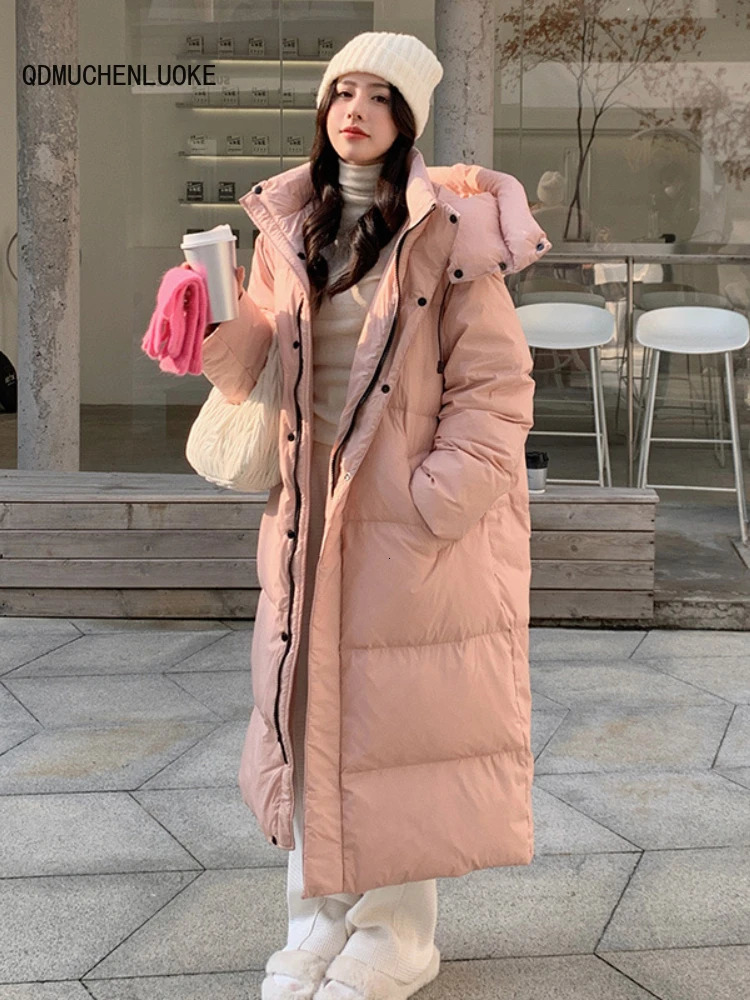 Women's Down Parkas Winter Jacket for Woman Clothing 2023 in Korean Fashion Loose Long Sleeved Top Coats Length Hooded Solid Color 231023