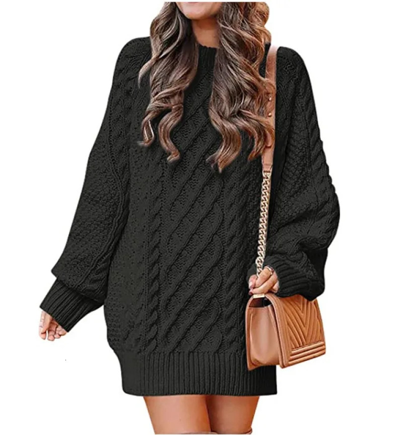 Women's Sweaters 13 Colors Women Crewneck Long Sleeve Oversized Tops Cable Knit Chunky Pullove Thick Autumn and Winter Sweater Dresses 231023