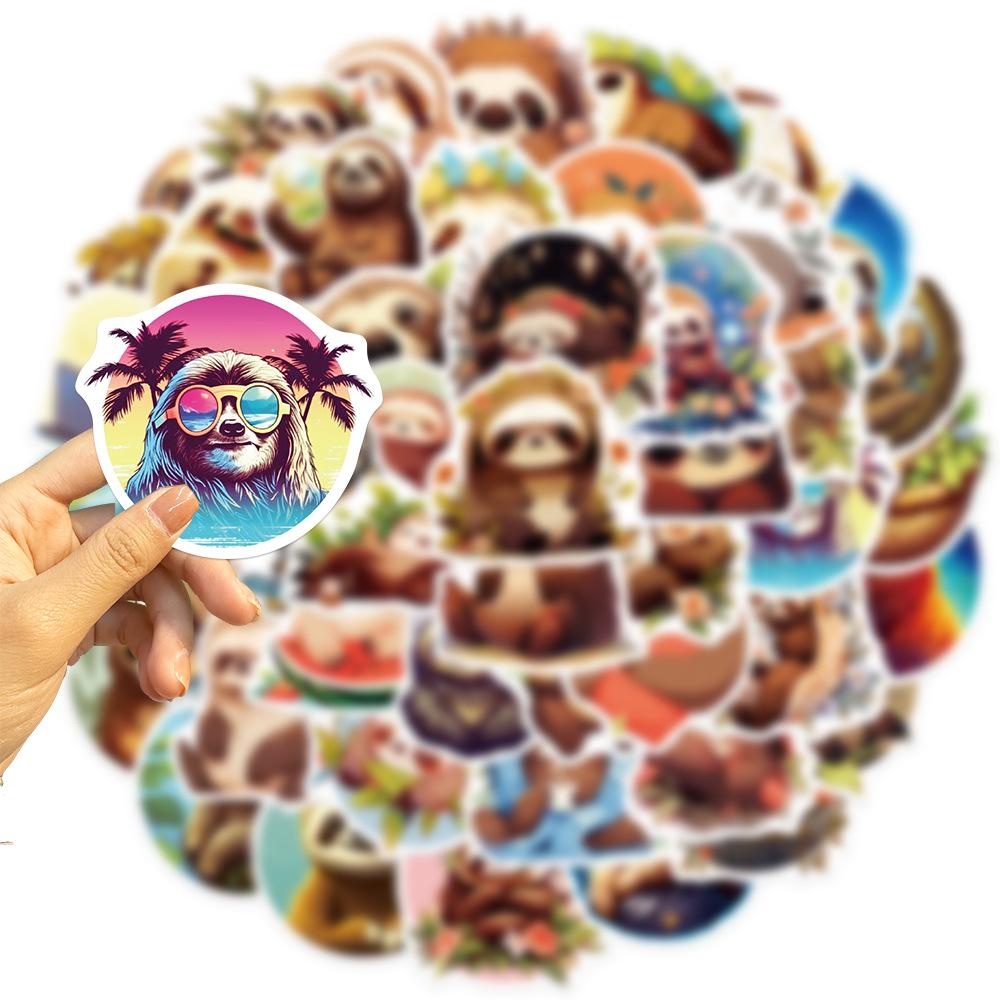 50Pcs Cartoon Sloth Stickers Cute Animal Sloth Graffiti Stickers for DIY Luggage Laptop Skateboard Motorcycle Bicycle Stickers