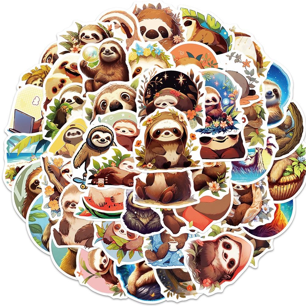 50Pcs Cartoon Sloth Stickers Cute Animal Sloth Graffiti Stickers for DIY Luggage Laptop Skateboard Motorcycle Bicycle Stickers