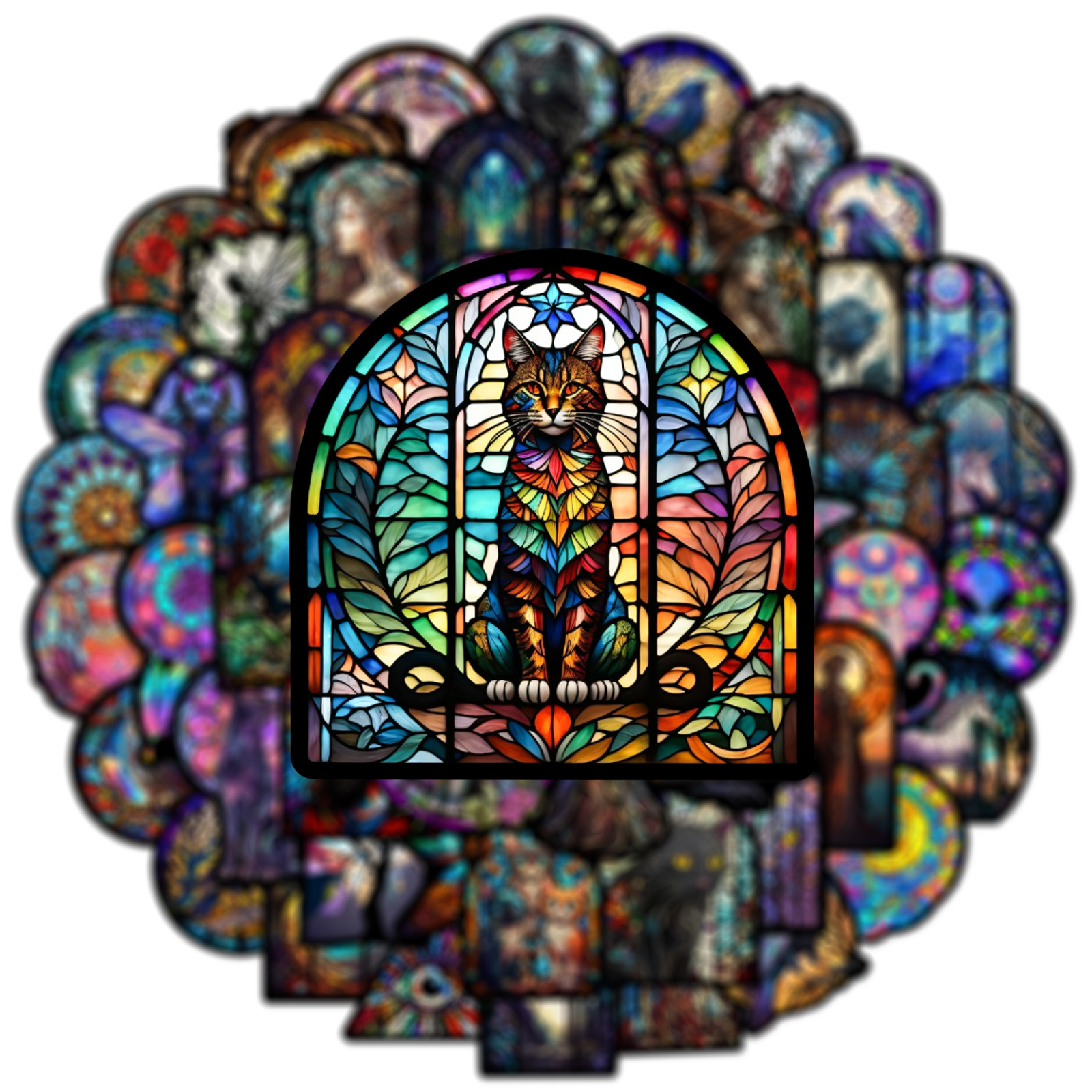 50pcs Vintage Gothic Stained Glass Stickers Church Art Glass Graffiti Stickers for DIY Luggage Laptop Motorcycle Bicycle Stickers