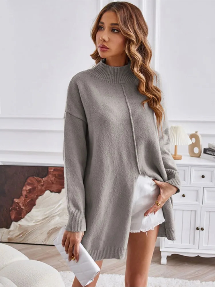 Women's Sweaters Knitted Autumn Winter Pullover Midi Sweater Dress Women Casual Fashion Split Ladies Sweaters Long Sleeve Woman Sweater Tops 2310