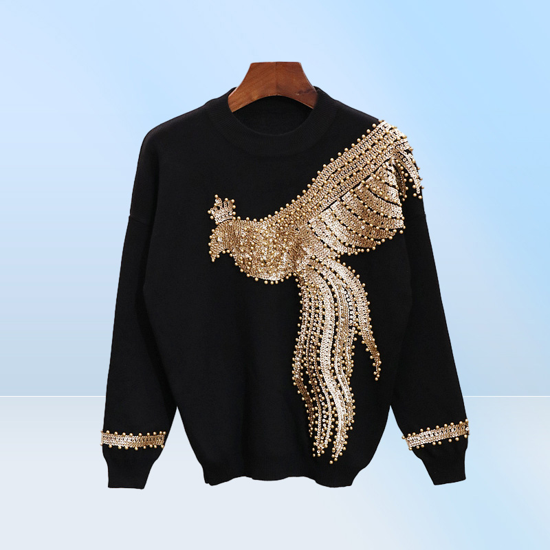 Women039s Two Piece Pants New Fashion 2 pieces Black Grey Toppants Sequin Suit Beads Women Jumpsuit Knitting Autumn Winter Cau2098862