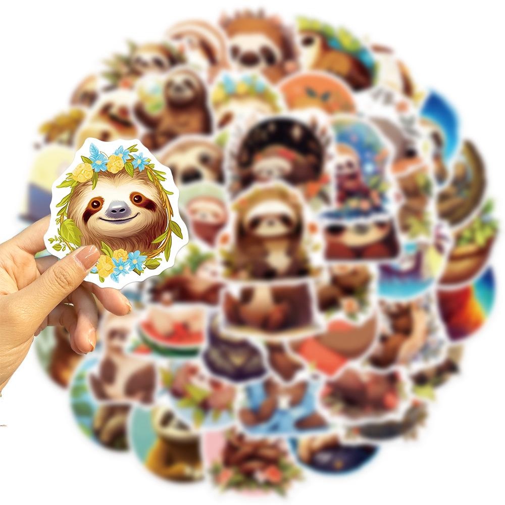 50Pcs Cartoon Sloth Stickers Cute Animal Sloth Graffiti Stickers for DIY Luggage Laptop Skateboard Motorcycle Bicycle Stickers