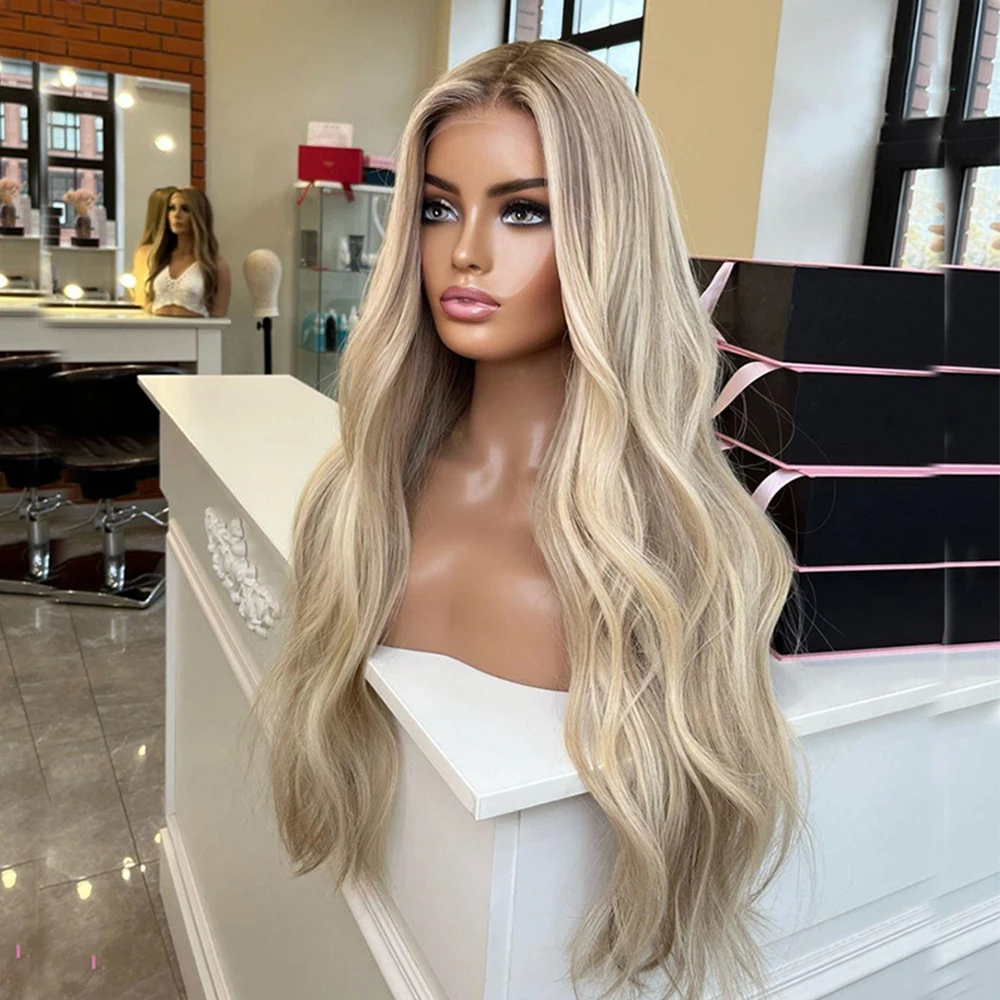 Brazilian Human Hair Lace Frontal Wig Ash Brown Ombre Blonde Body Wave Wig Ready To Wear 13x4 Wear and Go Glueless Wig for Women