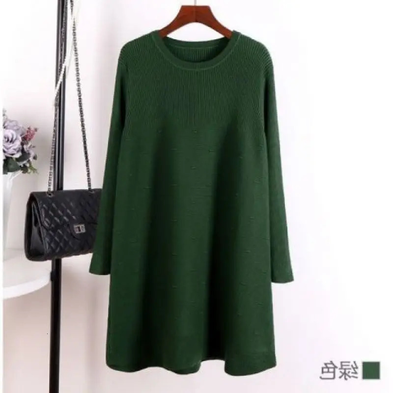 Women's Sweaters Autumn/Winter Oversized Round Neck Bottom Long Sleeved Solid Color Dress Women's Belly Covering and Slimming Knit Shirt 231