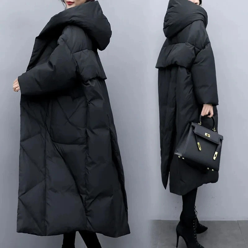Women's Down Parkas 2023 Winter Cotton Coat Womens Korean Loose Padded Puffer CottonPadded Overcoat Thicken Warm Hooded Jacket 231023