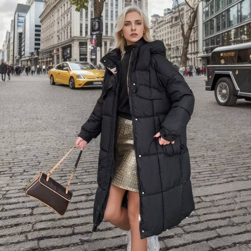 Women's Down Parkas 2023 Winter Cotton Long Hooded Coat Women Zipper Loose Below Knees Warm Thickening Jackets Black White Puffer 231023Z