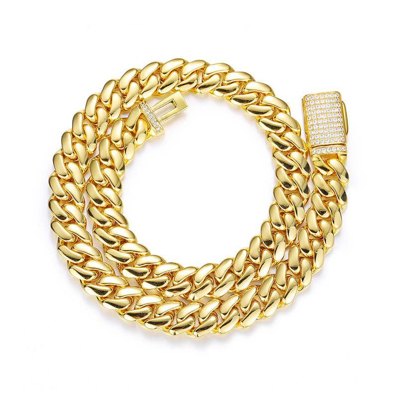 12mm-20mm Hip Hop Heavy Large Miami Cuban Link Chain Mens Necklace Real Gold Plated topBling 5A Zircon Clasp Men Jewelry