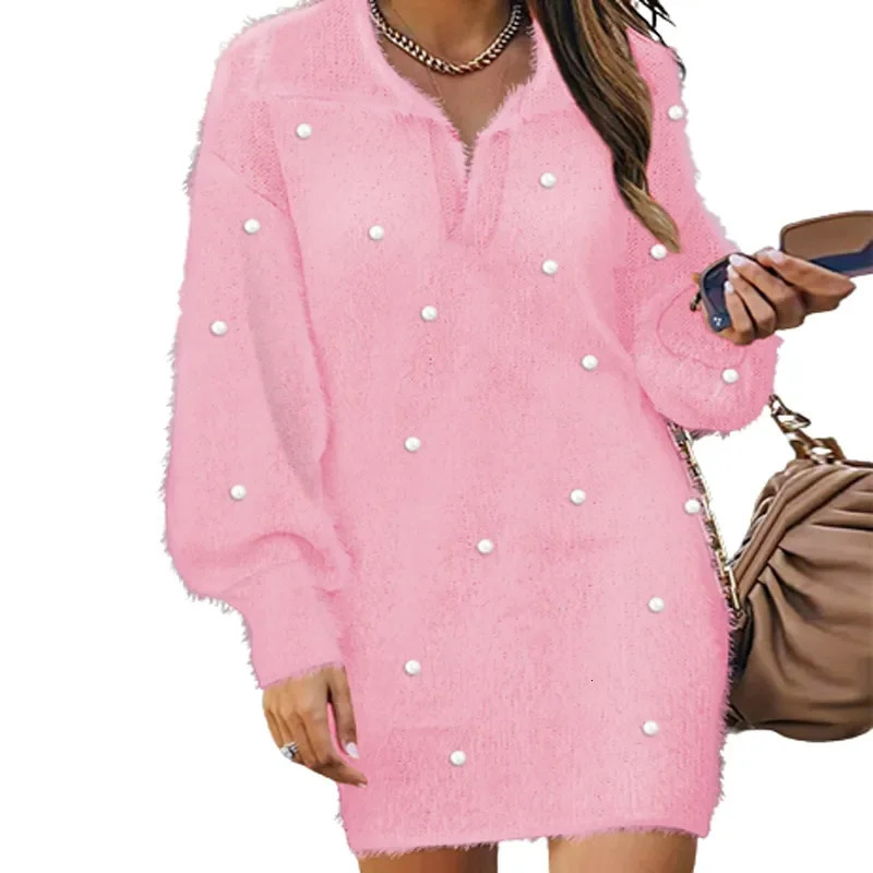 Women's Sweaters Women's Sweater Dress Autumn Winter Lapel Knit Pullovers Mini Dresses Y2k Streetwear Office Lady Knitwears Baggy Womens Clo