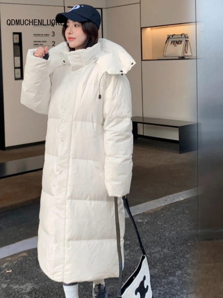 Women's Down Parkas Winter Jacket for Woman Clothing 2023 in Korean Fashion Loose Long Sleeved Top Coats Length Hooded Solid Color 231023
