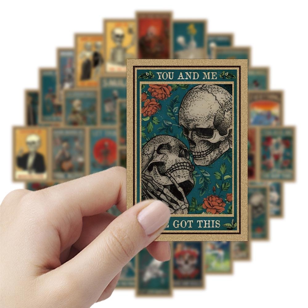52Pcs Skeleton Tarot Cards Stickers Skull Tarot Graffiti Stickers for DIY Luggage Laptop Skateboard Motorcycle Bicycle Stickers